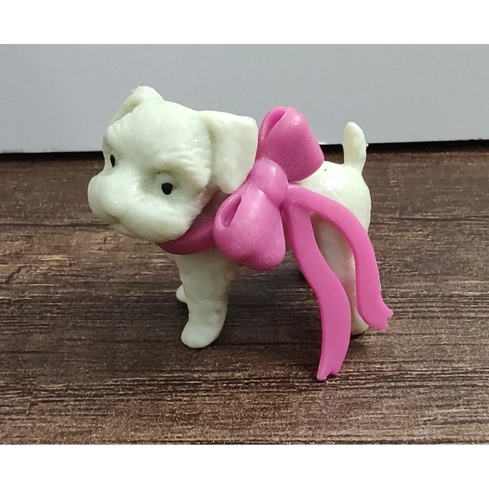 VTG Puppy Dog Figurine Removable Pink Bow  Plastic Fashion Doll Size D6